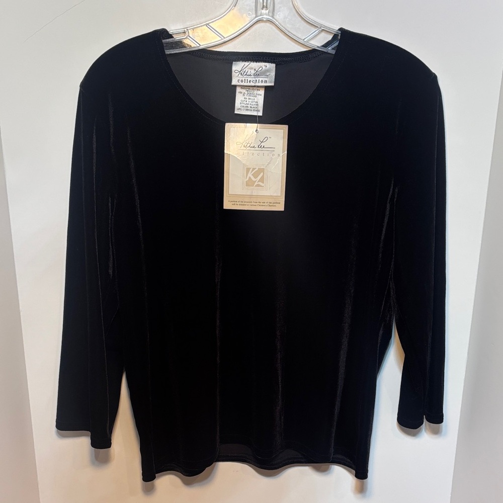 Vtg Kathie Lee Collection Velvet Black Sleeve Top New Old Stock New With Tags